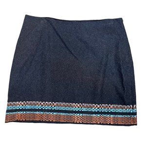 Boden Gray Wool Skirt Womens 14 Embroidered Stripes Lined Pencil Work Office